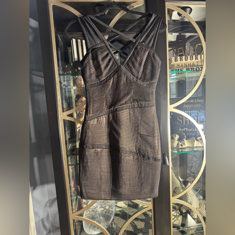 BCBGMaxAzria Black & Gold Dress Black over gold metallic.